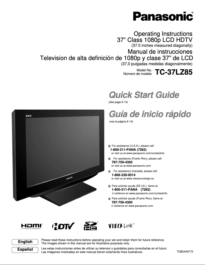 Página 1 del manual Manual de usuario Panasonic Viera TC-37LZ85