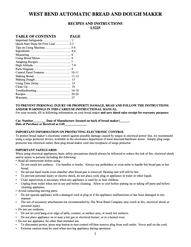 Página 1 del manual Manual de usuario WestBend 41048