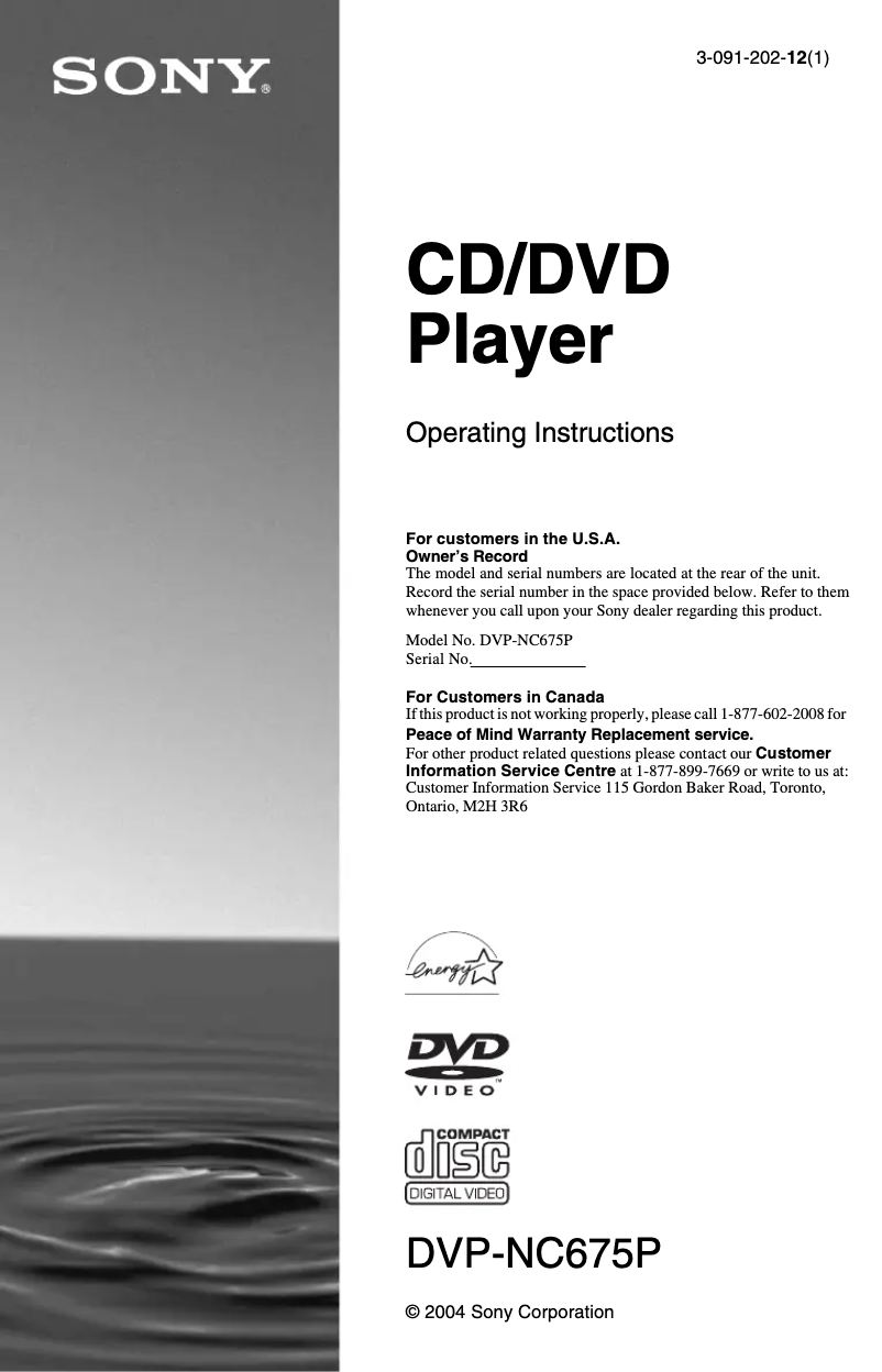 Imagen de la primera página del manual del dispositivo DVP-NC675P