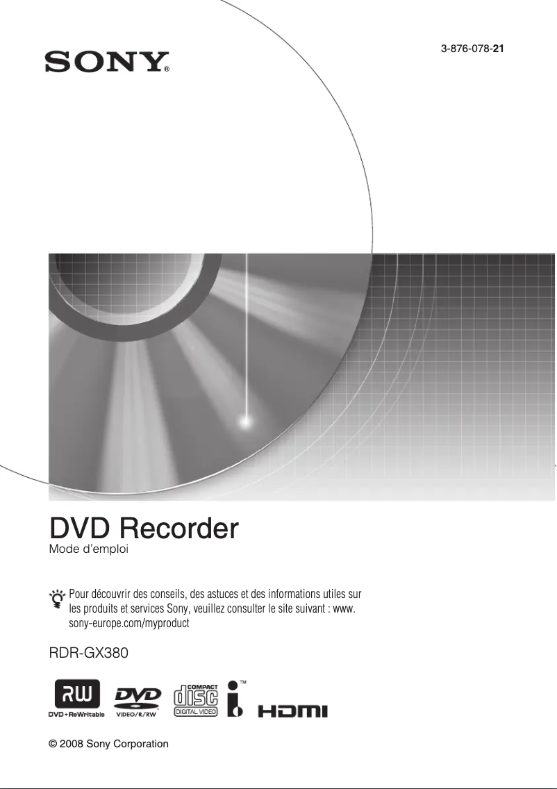 Imagen de la primera página del manual del dispositivo RDR-GX380