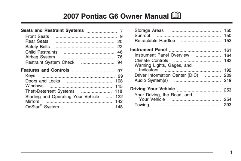 Página 1 del manual Manual de usuario Pontiac G6 (2005)