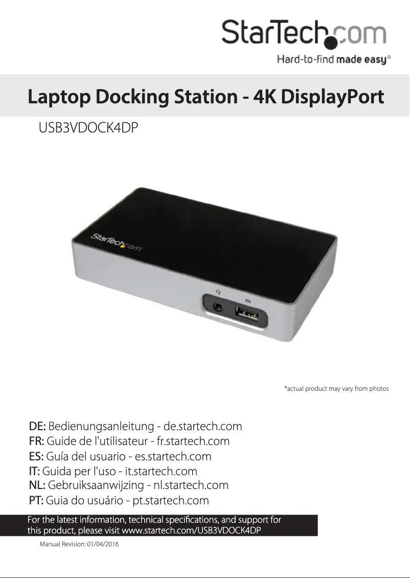 Imagen de la primera página del manual del dispositivo USB3VDOCK4DP