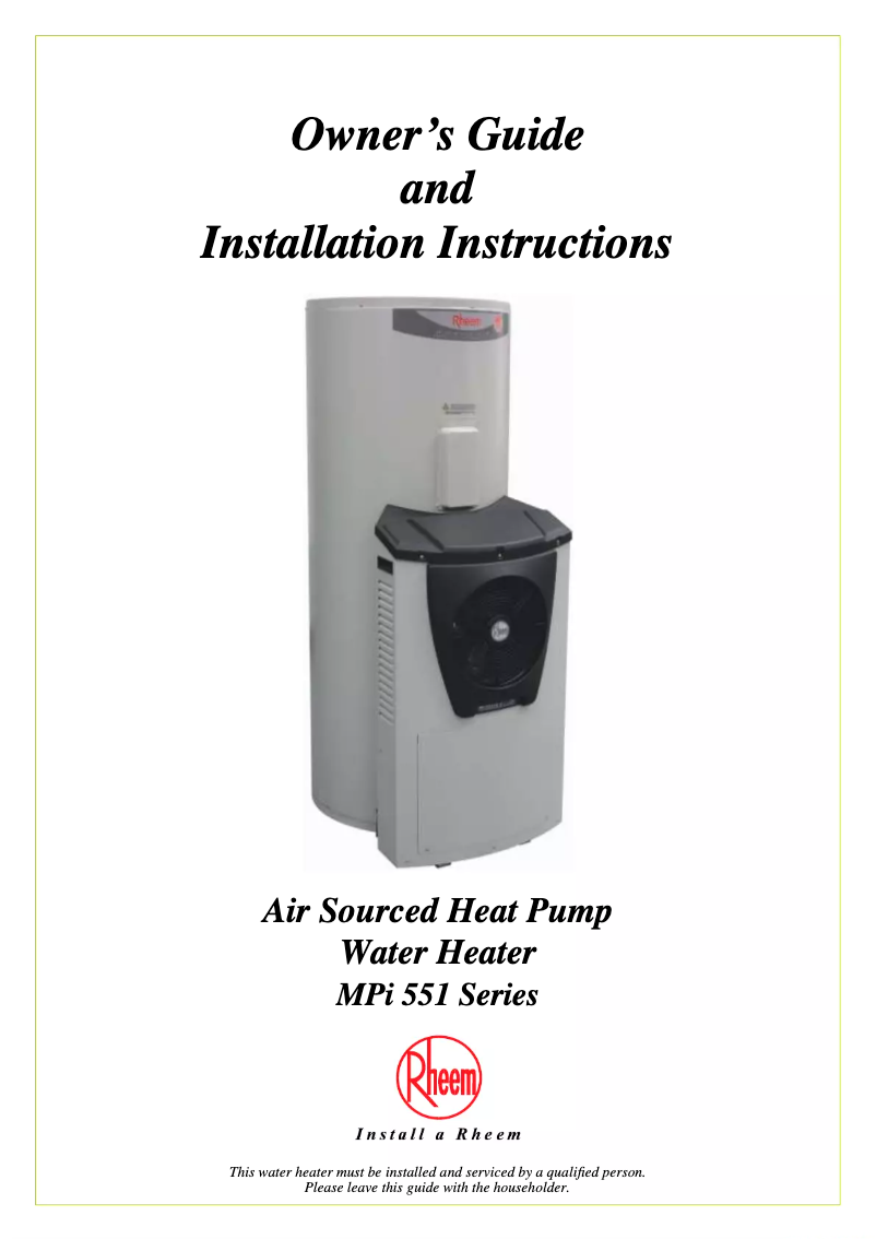 Página 1 del manual Manual de usuario Rheem 554325