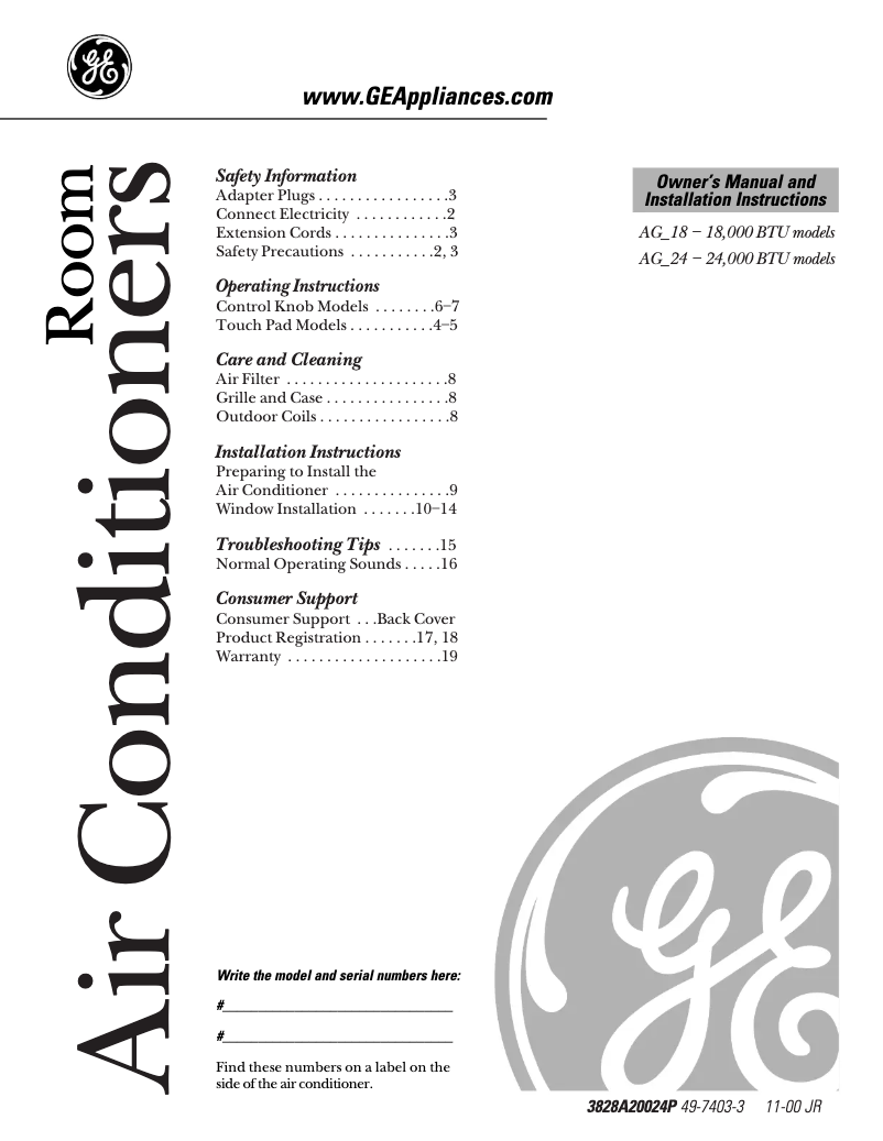 Página 1 del manual Guía de instalación GE AGP24DA