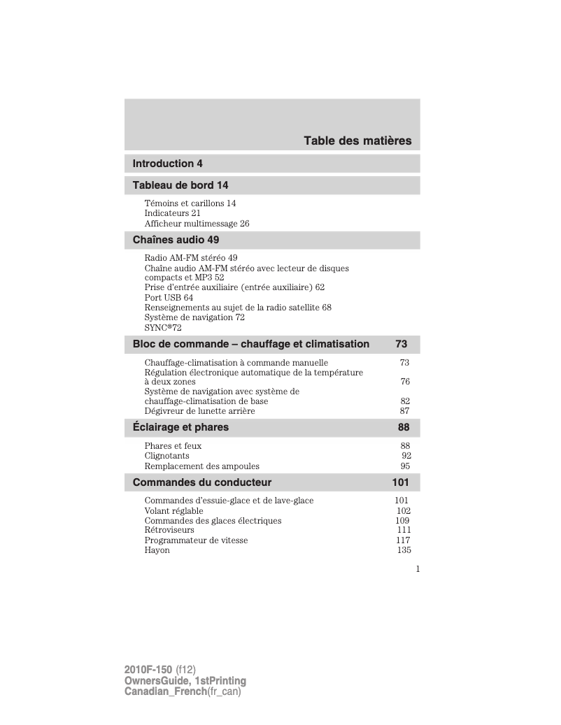 Imagen de la primera página del manual del dispositivo F-150 (2010)