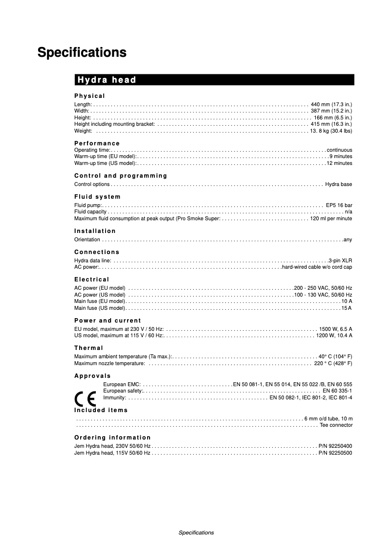 Página 1 del manual Ficha técnica Martin JEM Hydra