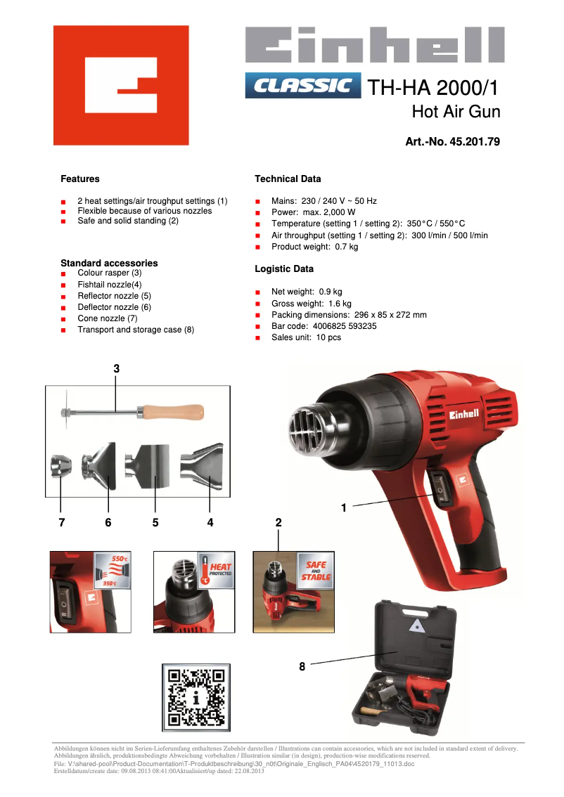 Página nº 1 - Ficha técnica Einhell TH-HA 2000/1