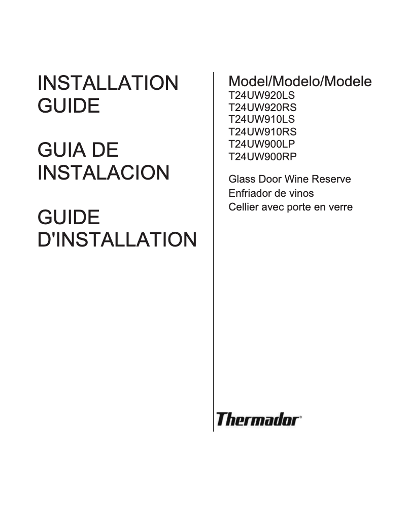 Página 1 del manual Guía de instalación Thermador T24UW910RS