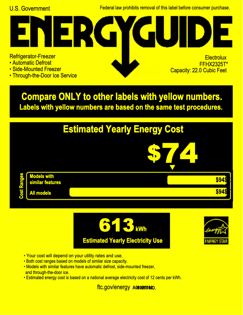 Página nº 1 - Etiqueta energética Frigidaire FFHX2325TS