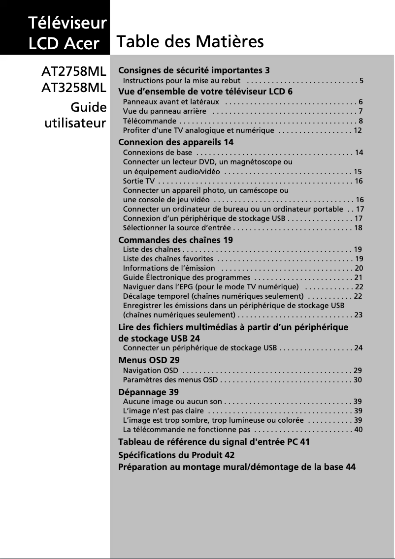 Imagen de la primera página del manual del dispositivo AT3258ML