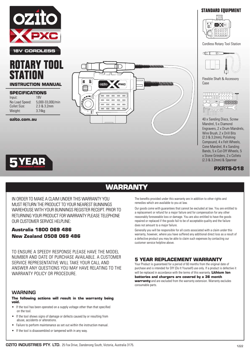 Página 1 del manual Manual de usuario Ozito PXRTS-018