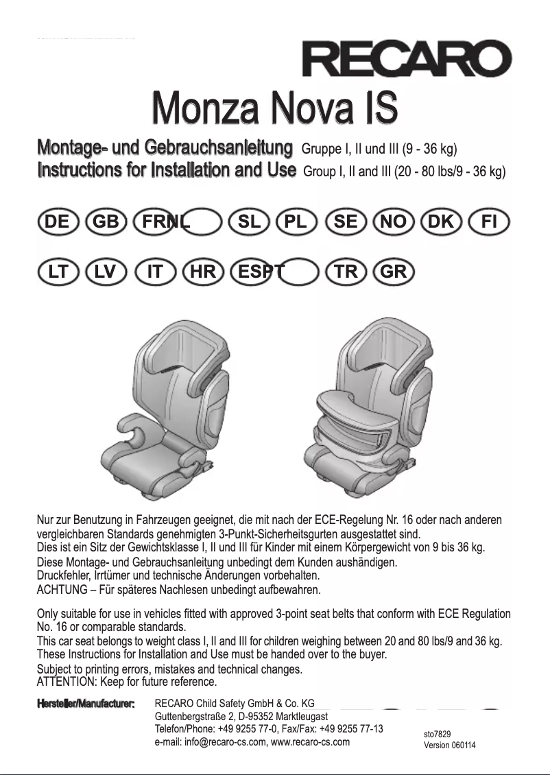 Página 1 del manual Manual de usuario Recaro Monza Nova IS Seatfix