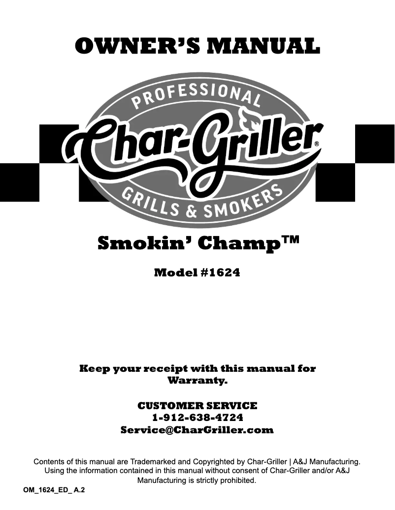 Página 1 del manual Manual de usuario Char-Griller Smokin Champ 1624