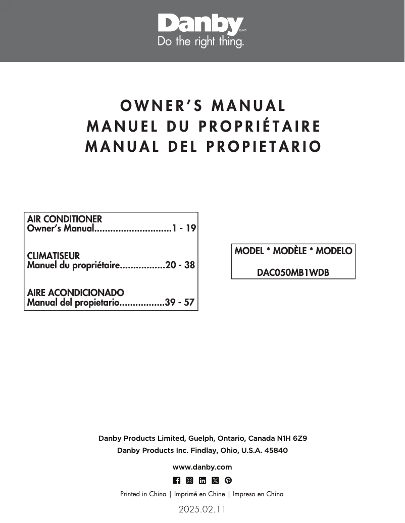 Página 1 del manual Manual de instrucciones Danby DAC050MB1WDB