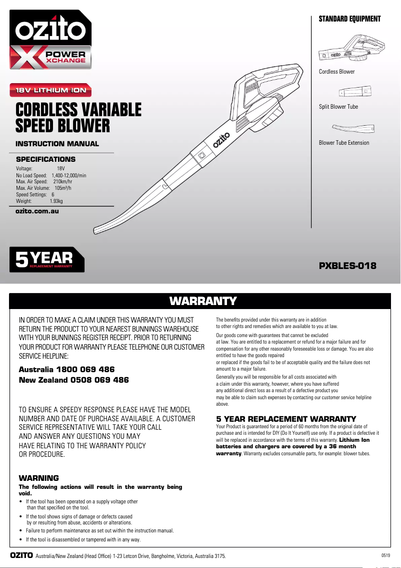 Página nº 1 - Manual de usuario Ozito PXBLEK-418