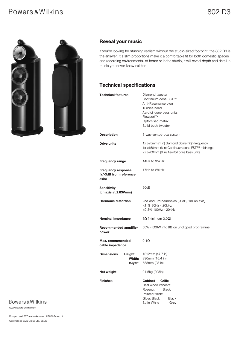 Página 1 del manual Ficha técnica Bowers & Wilkins 802 D3