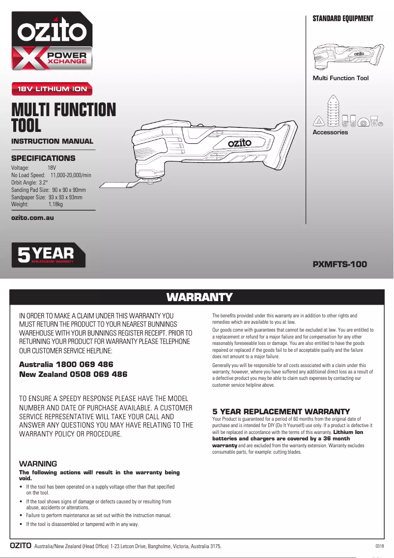 Página 1 del manual Manual de usuario Ozito PXMFTS-100