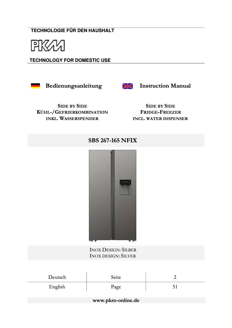 Página 1 del manual Manual de usuario PKM SBS 267-165 NFIX