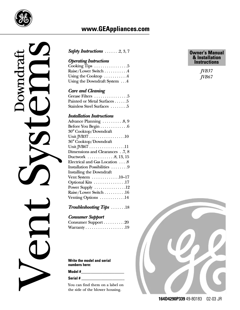 Página 1 del manual Manual de uso y mantenimiento GE Profile JVB67AWW