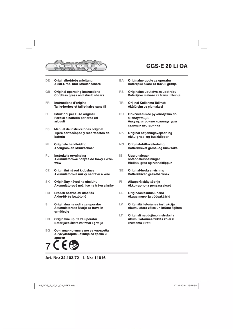 Imagen de la primera página del manual del dispositivo GGS-E 20 Li OA