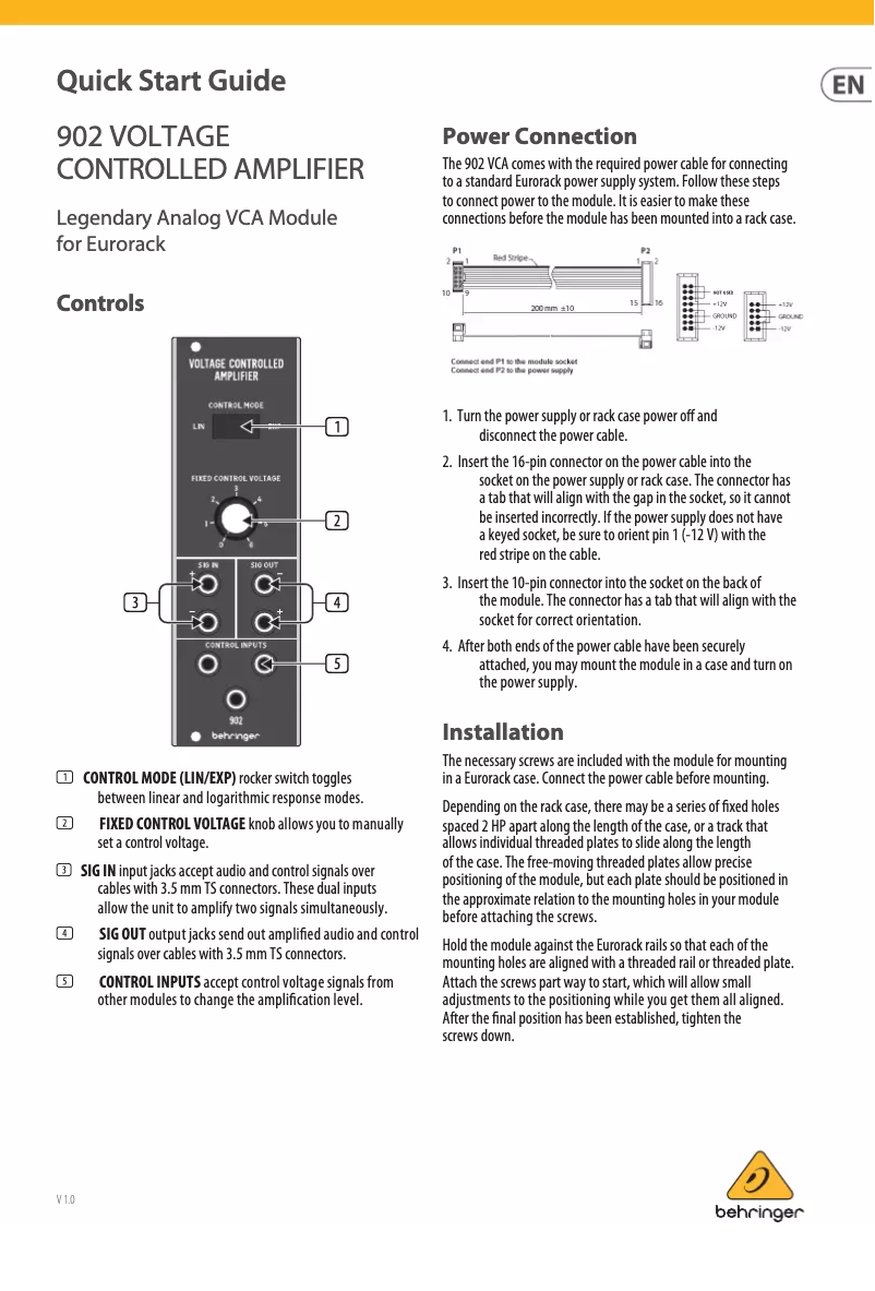Página 1 del manual Manual de usuario Behringer 902 Voltage Controlled Amplifier