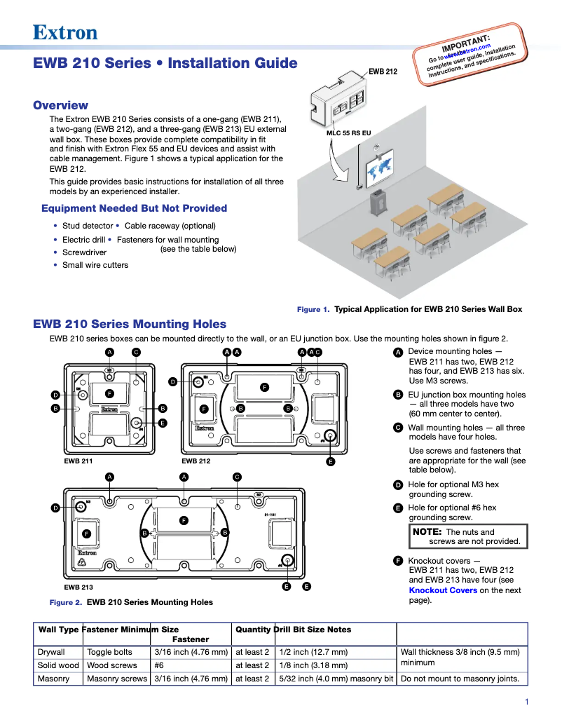 Imagen de la primera página del manual del dispositivo EWB 210 Series