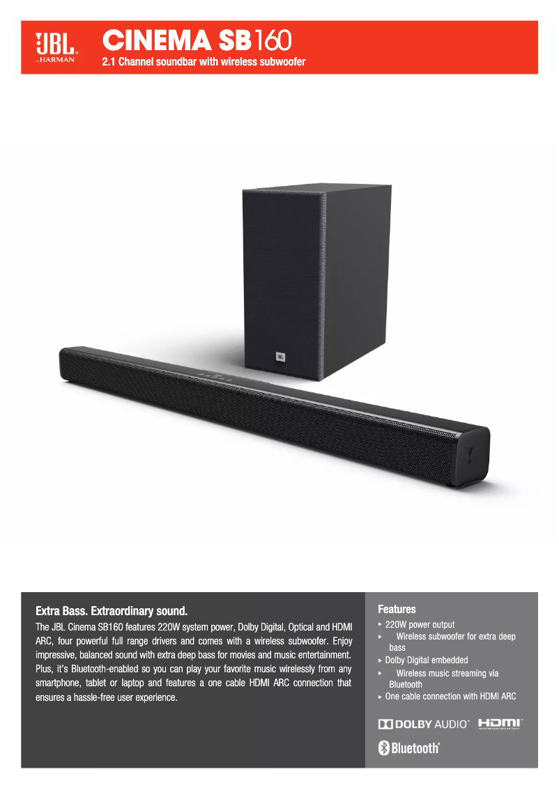 Página 1 del manual Ficha técnica JBL Cinema SB160