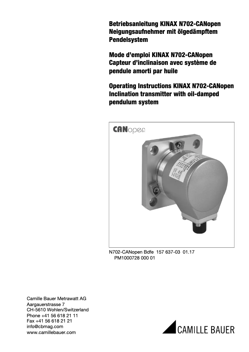 Imagen de la primera página del manual del dispositivo KINAX N702-CANopen