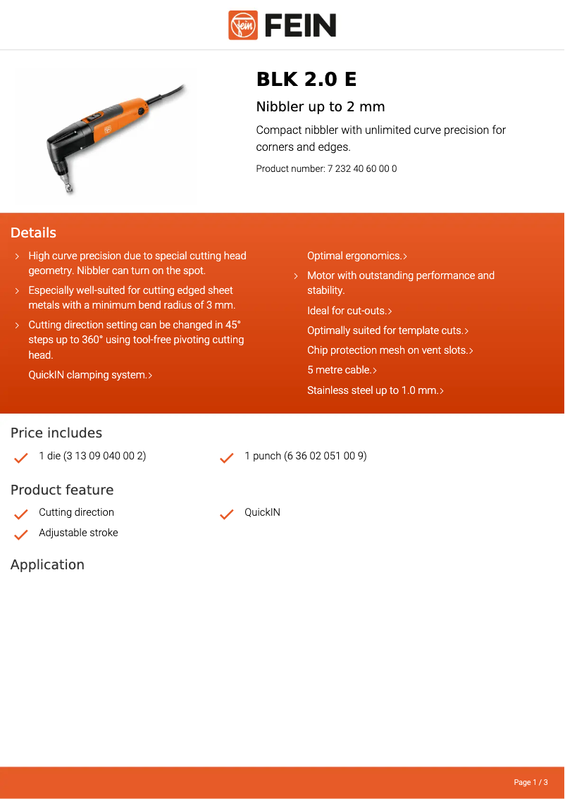 Página nº 1 - Ficha técnica Fein BLK 2.0 E