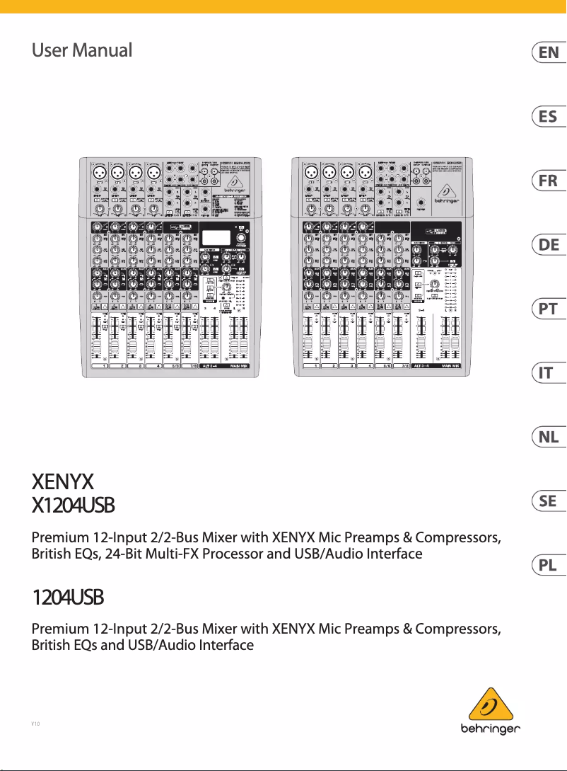 Página 1 del manual Manual de usuario Behringer Xenyx 1204USB