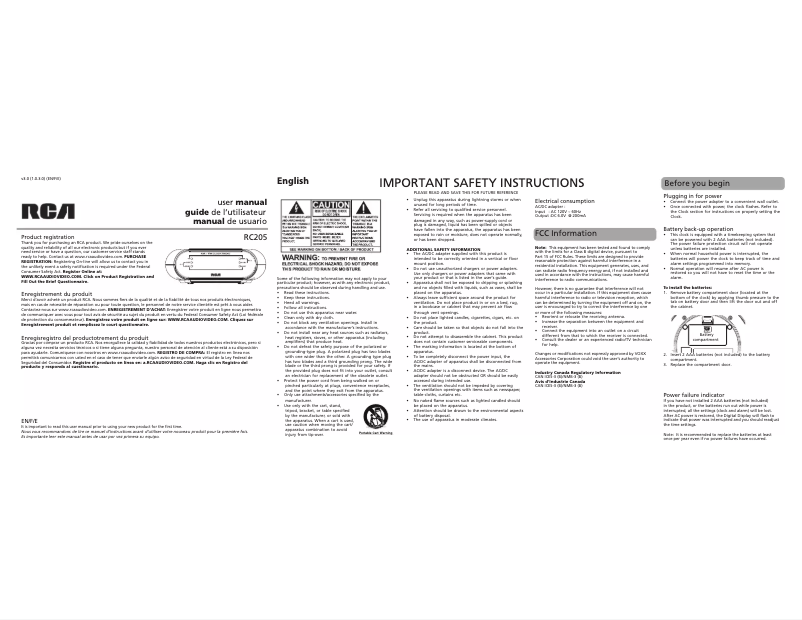 Imagen de la primera página del manual del dispositivo RC205