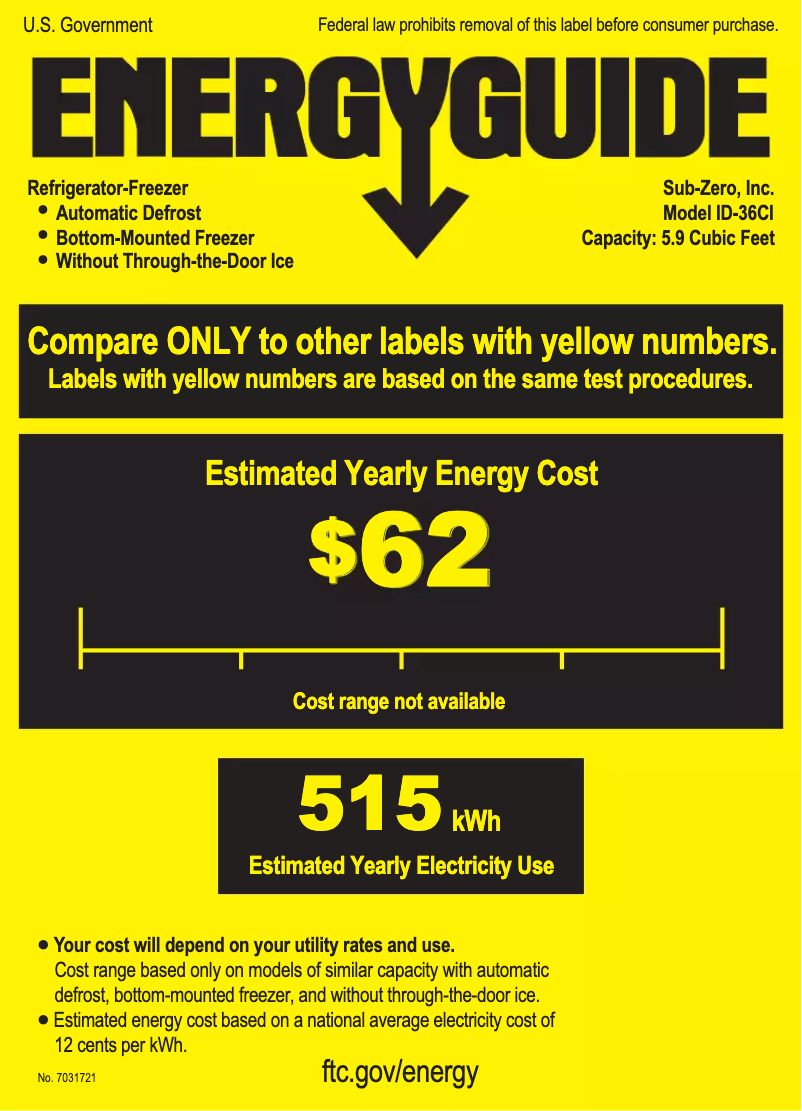 Página 1 del manual Etiqueta energética Sub-Zero ID-36CI