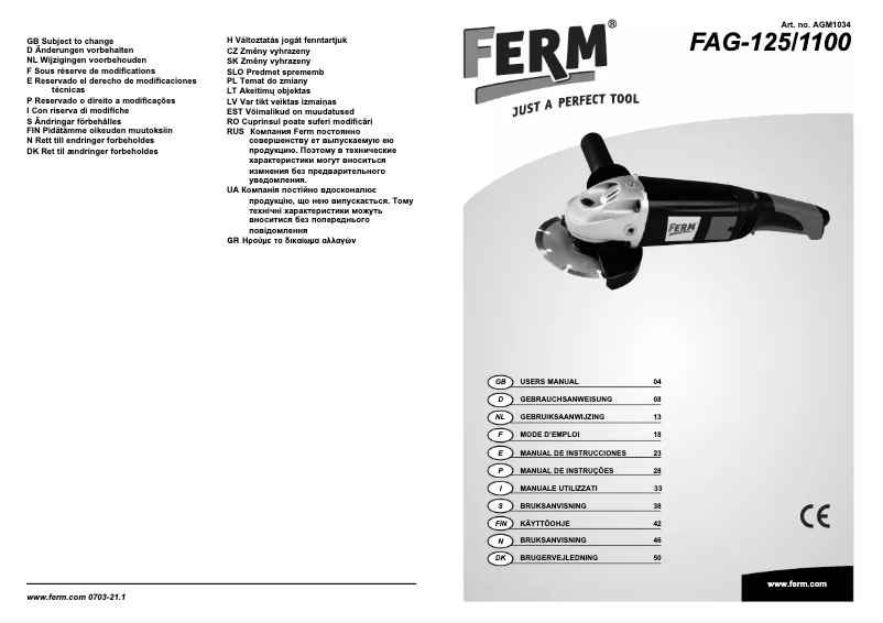 Página nº 1 - Manual de usuario Ferm FAG-125/1100