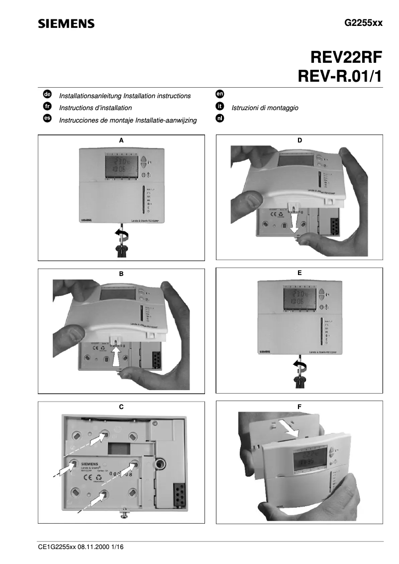 Imagen de la primera página del manual del dispositivo Landis & Staefa REV22RF