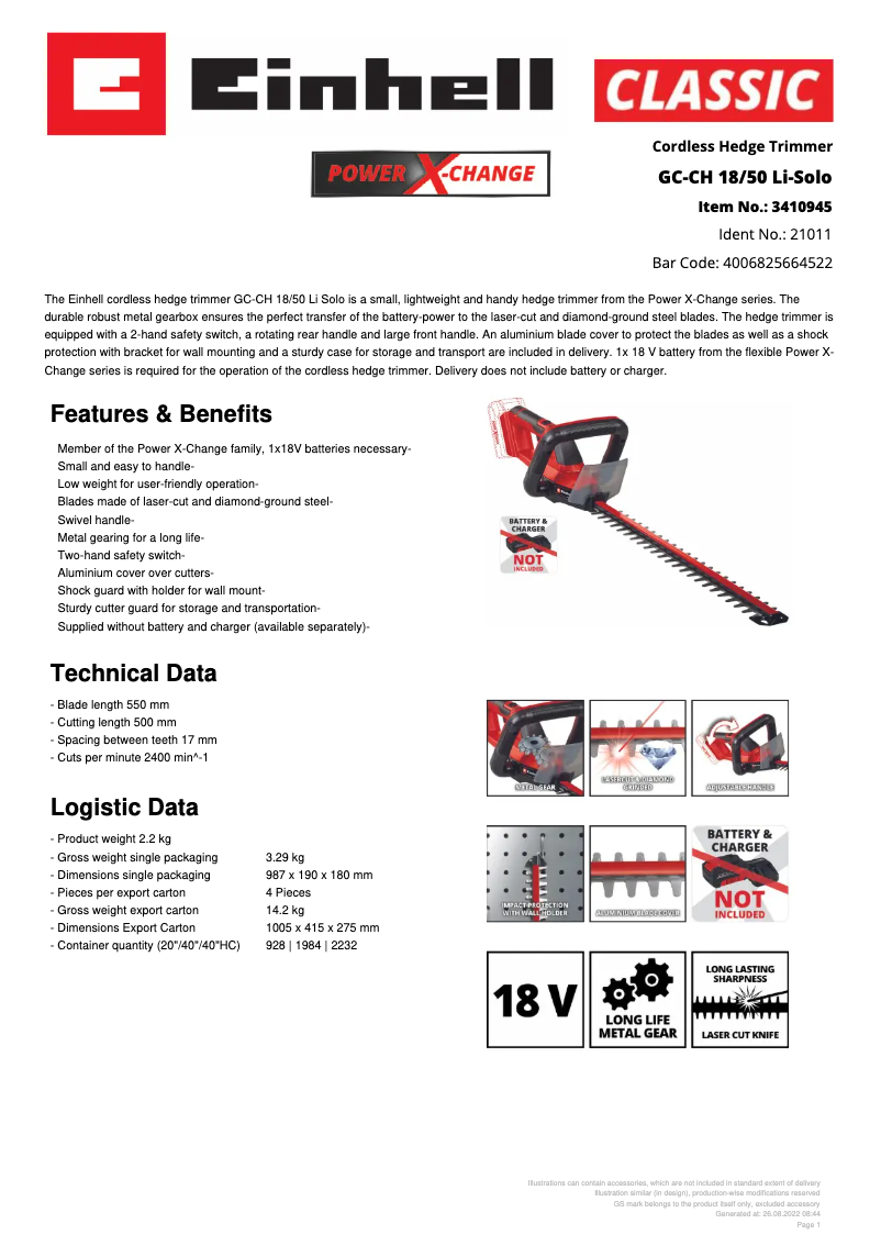 Imagen de la primera página del manual del dispositivo GC-CH 18/50 Li