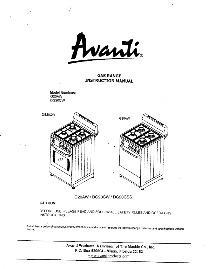 Página 1 del manual Manual de usuario Avanti DG20CW
