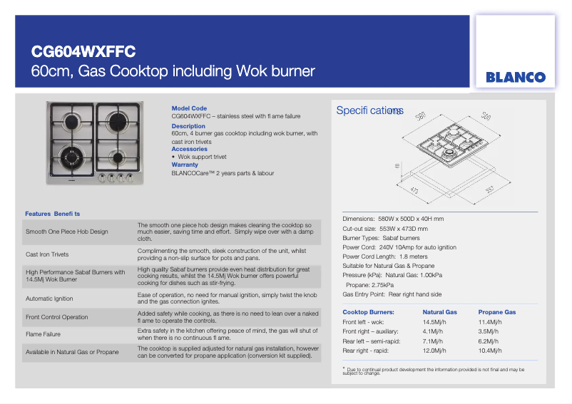 Imagen de la primera página del manual del dispositivo CG604WXFFC