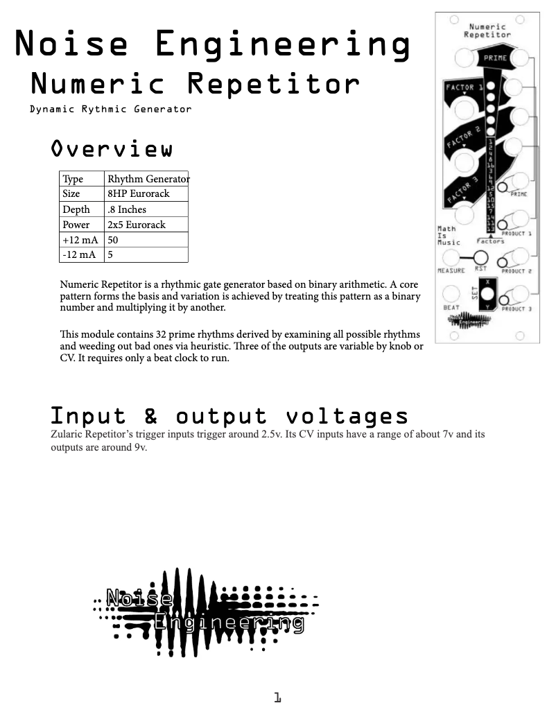 Página 1 del manual Manual de usuario Noise Engineering Numeric Repetitor