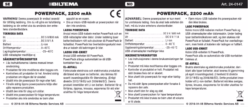 Página 1 del manual Manual de usuario Biltema 24-0147