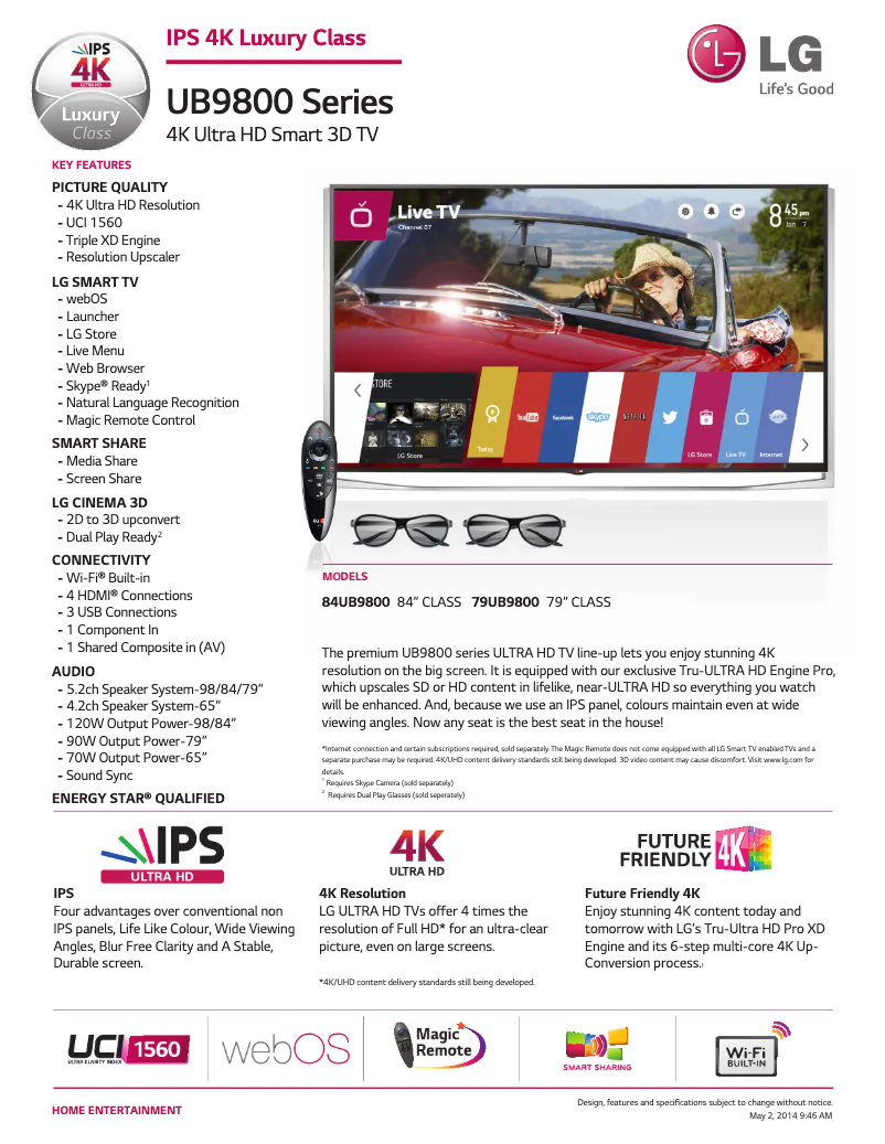 Página 1 del manual Ficha técnica LG 84UB9800