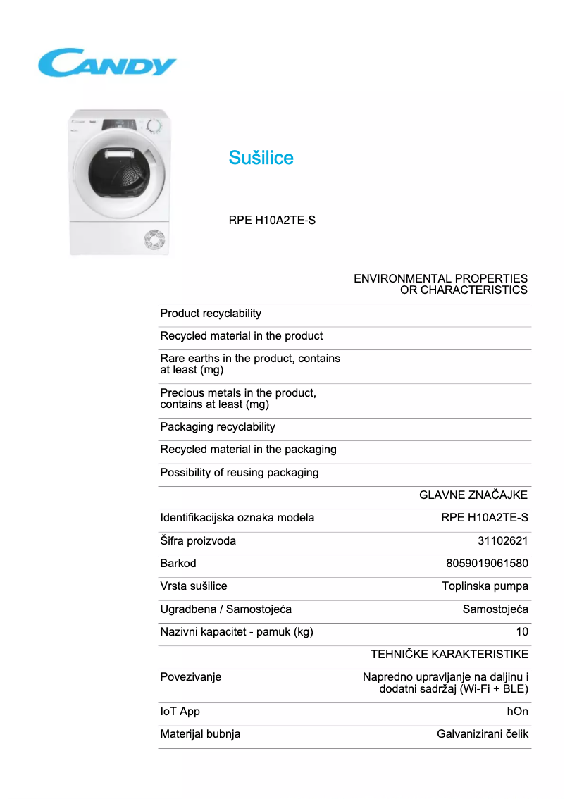 Imagen de la primera página del manual del dispositivo RPE H10A2TE-S