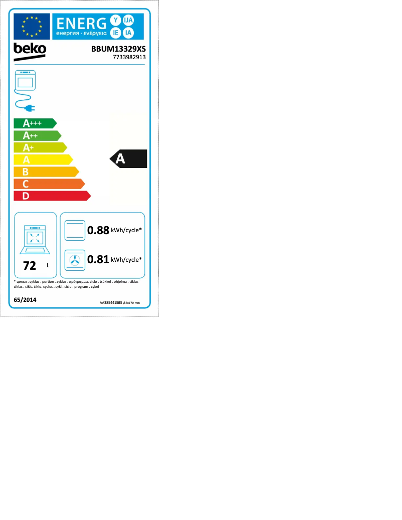 Página 1 del manual Etiqueta energética Beko BBUM13329XS