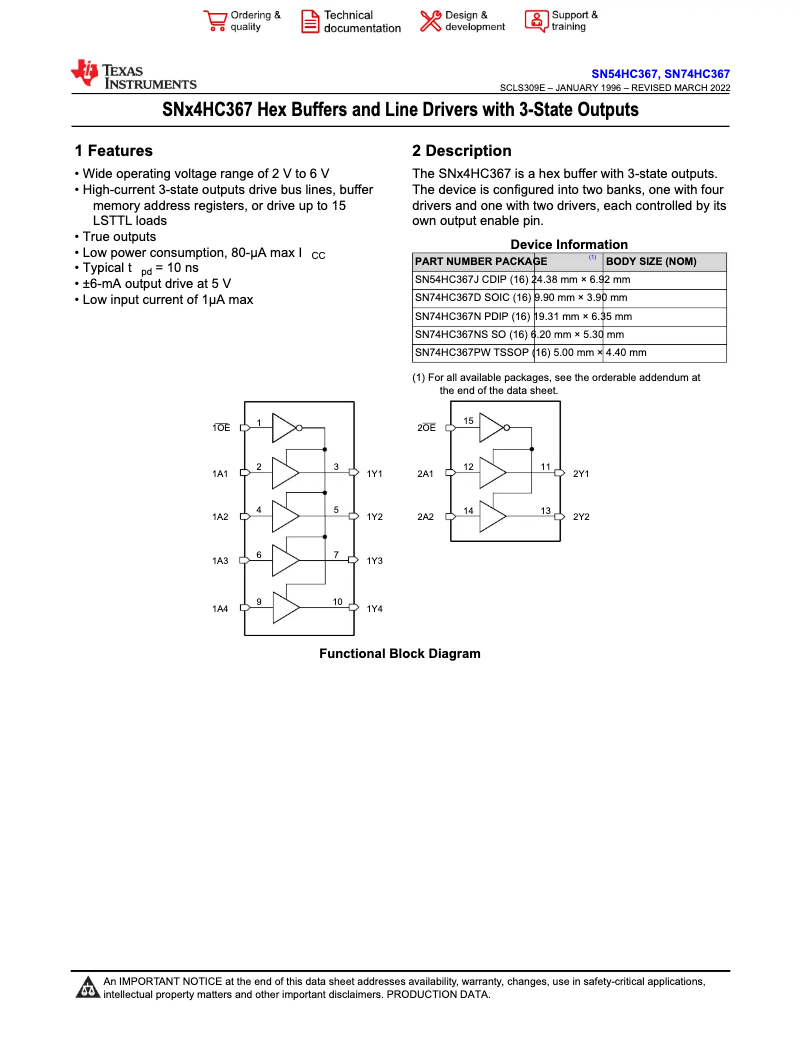 Página 1 del manual Manual de usuario Texas Instruments SN74HC367N