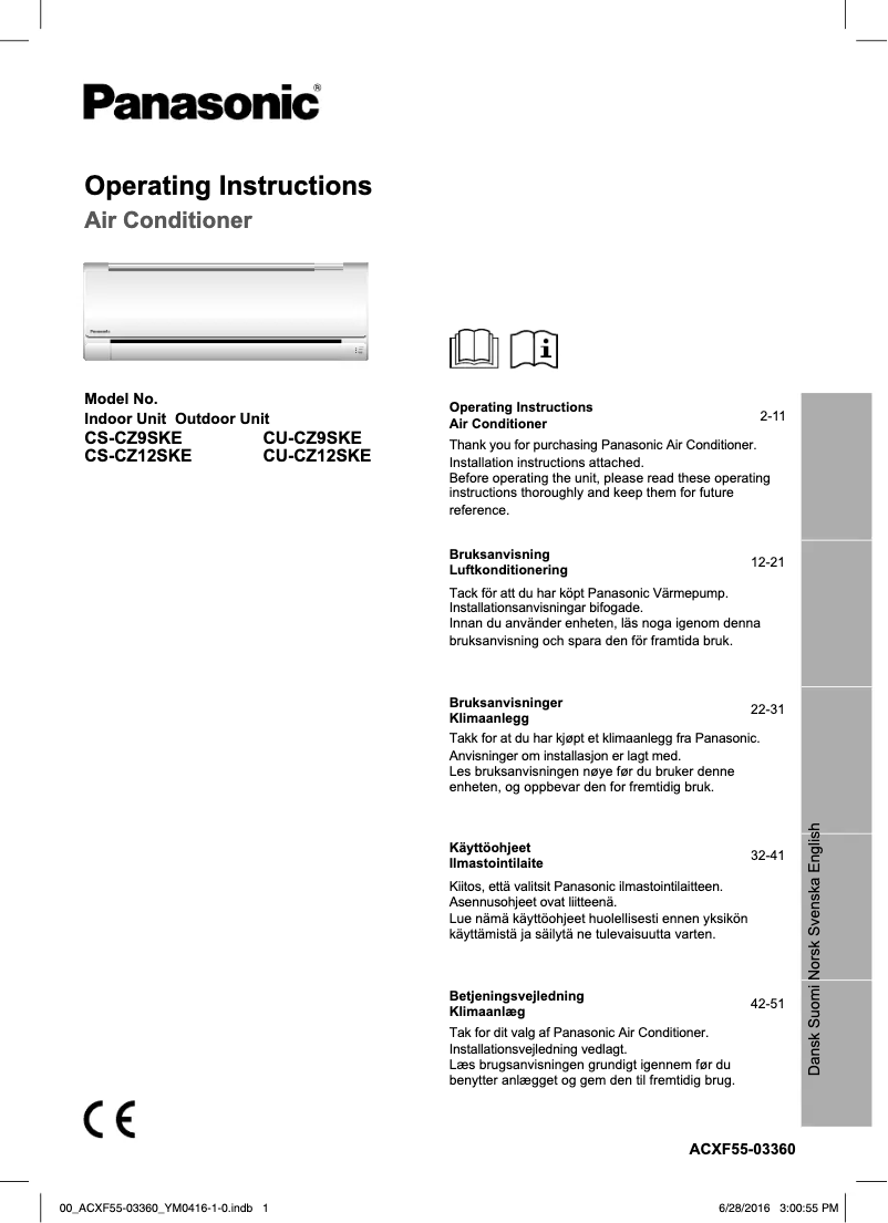Imagen de la primera página del manual del dispositivo CU-CZ9SKE