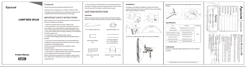Página 1 del manual Manual de usuario Aputure Light Box 30×120