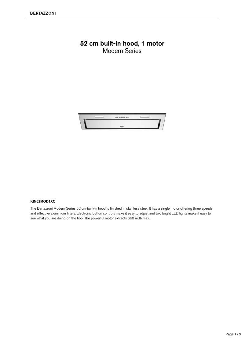 Página 1 del manual Ficha técnica Bertazzoni KIN52MOD1XC