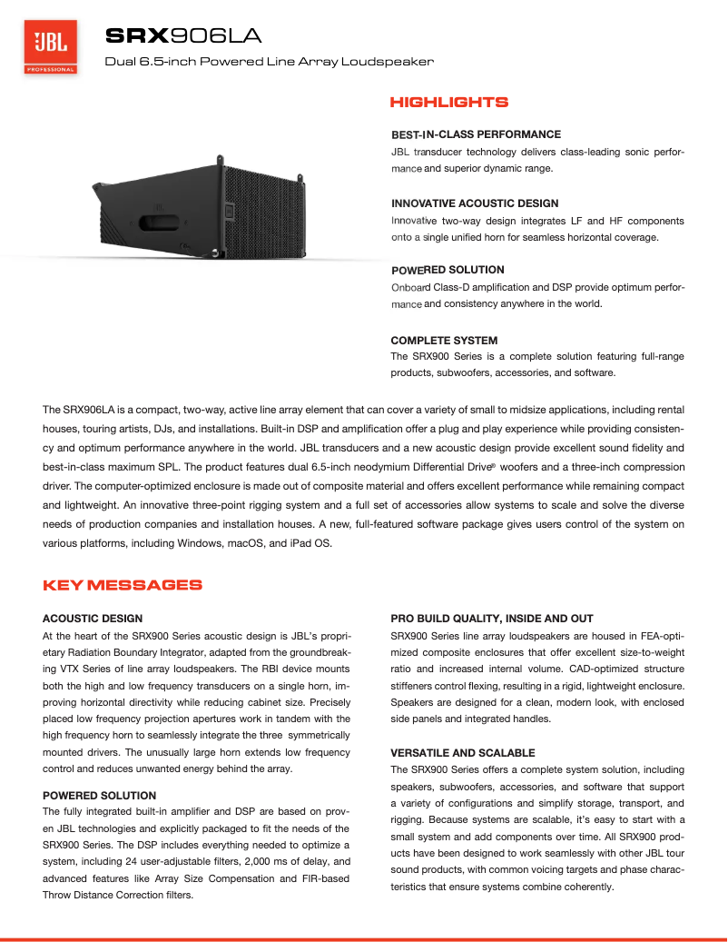 Página 1 del manual Ficha técnica JBL SRX906LA