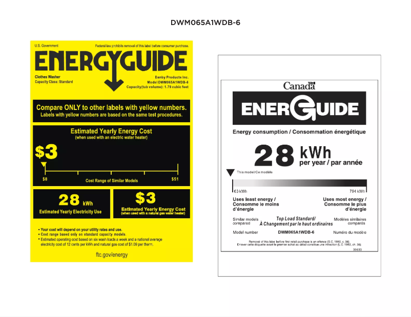 Página 1 del manual Etiqueta energética Danby DWM065A1WDB-6