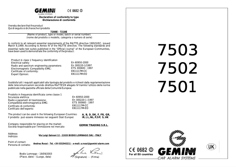 Página 1 del manual Manual de usuario Gemini 7503