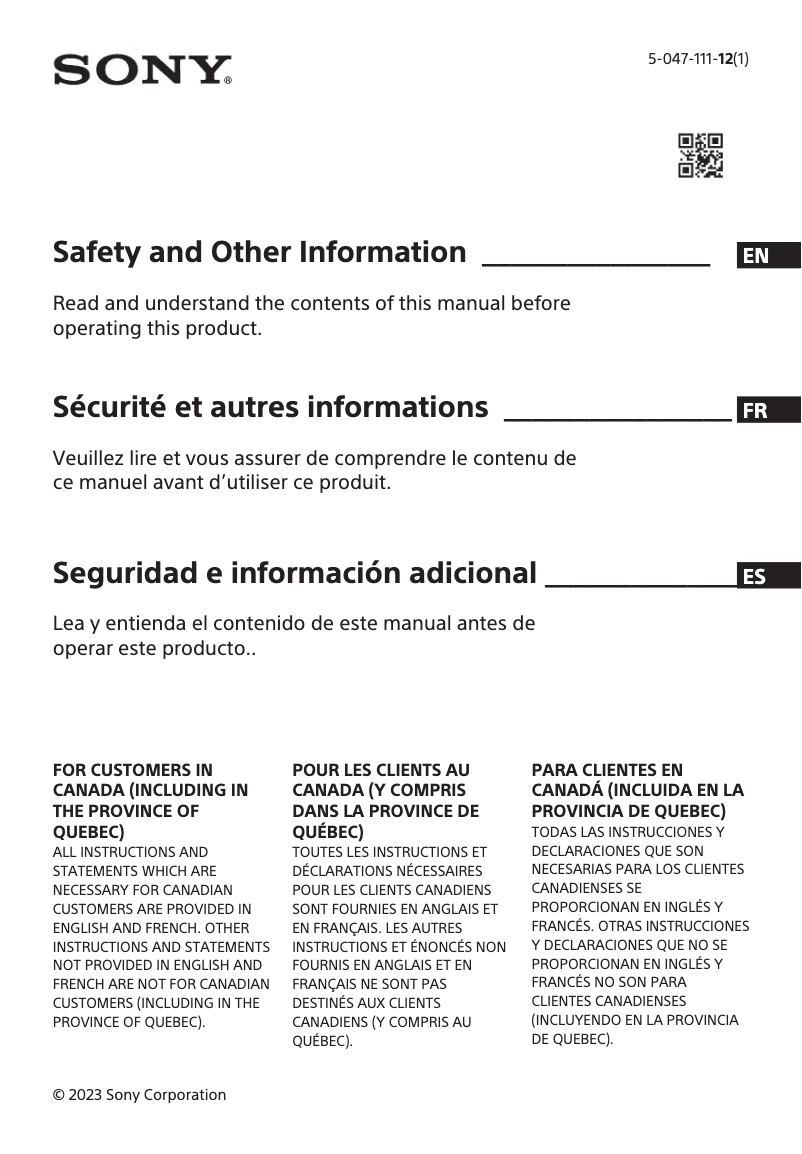 Imagen de la primera página del manual del dispositivo Bravia K-85XR70